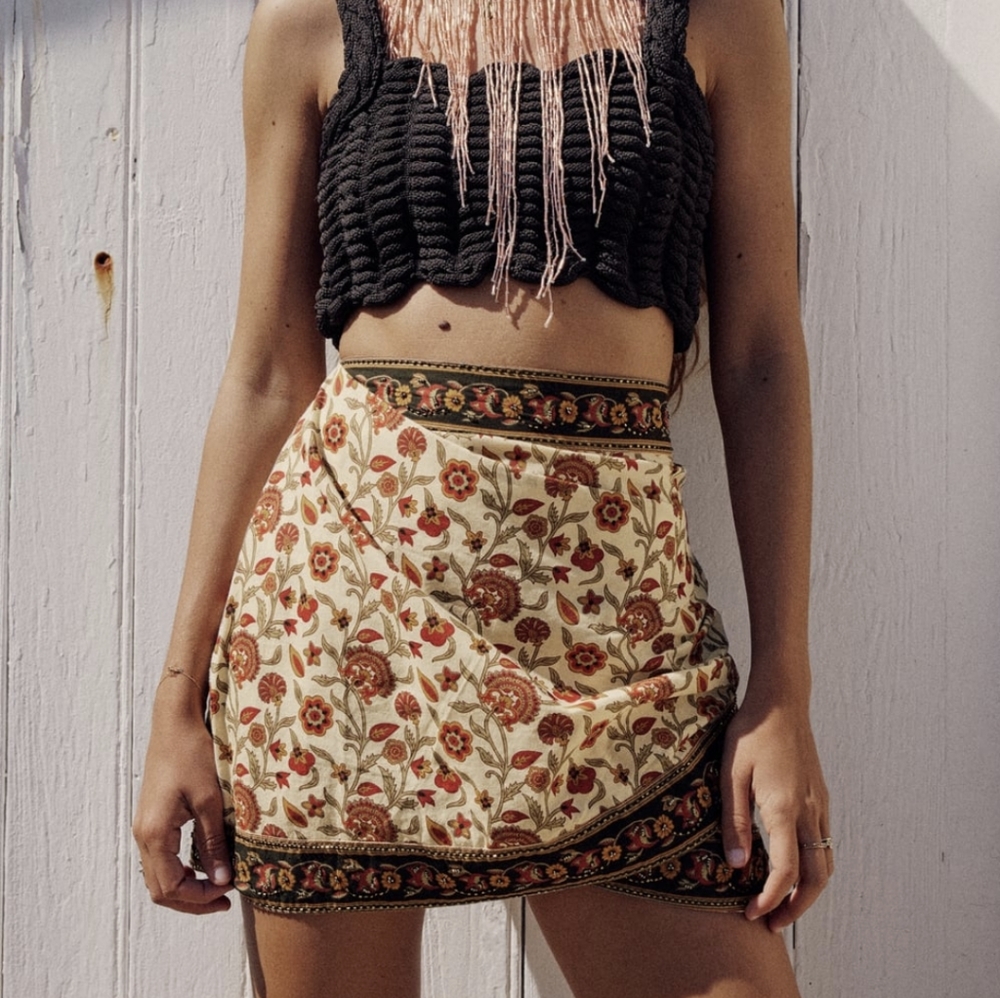 Printed Wrap Mini Skirt